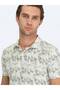 Khaki Printed Polo Collar Cotton Blended T-Shirt - 5