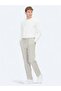 Beige Striped Woven Jogging Fit Casual Linen Blend Trousers