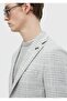 Light Gray Checkered Shirt Shoulder Slim Fit Wool Blended Jacket - 5