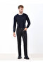 Navy Blue Woven Slim Fit Casual Cotton Blend Trousers - 2