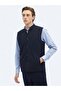 Navy Blue Regular Fit Stand Collar Casual Woven Sports Vest - 5