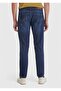 Navy Blue Straight Slim Fit Denim Cotton Blended Trousers - 4