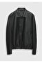 Black Regular Fit Shirt Collar Casual Sheepskin Leather Coat - 7