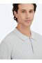 Light Gray Polo Neck Jacquard Wool Blend Knitwear Sweater - 3
