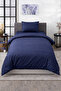 Striped Cotton Satin Navy Blue Hotel Series Single Duvet Cover Set with Elastic Sheets