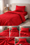 Striped Cotton Satin Red Hotel Series Single Duvet Cover Set with Elastic Sheets - 4