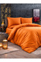 Striped Cotton Satin Orange Hotel Series Double Duvet Cover Set with Elastic Sheets - 3