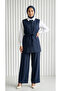 Kayra Trousers with Striped Pocket Appearance and Buttons Vest Set Set-Eu3321 Navy Blue