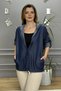 Women's Dark Blue Tensel Shirt Jacket with Star Embroidery on the Back Hooded Pocketed Skirt with Drawstring Corduroy - 3