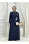Luxury Evening Dress with Self-Glitter Stones on the Front
