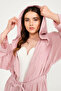 Cotton Short Hooded Muslin Women's Bathrobe Pink - 5