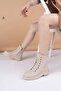 Ermod 615 Beige Women's Boots with Stitched Soles - 2