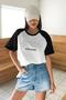 Unisex Raglan Sleeve Black Size White Sports Printed Crew Neck Oversize Boyfriend T-Shirt - 2