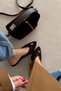 Onyx Brown Genuine Leather Heeled Slippers - 5