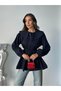 Wide Collar Poplin Shirt - Navy Blue - 2