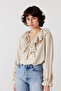 Women's Ecru Front Tie Ruffle Blouse - 3