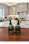 Modern Striped Glass Double Liquid Soap Dispenser & Detergent Holder Set - 500ml Kitchen and Bathroom Organizer with Stand - 7