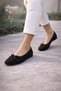Women's Black Suede Textured Knitted Patterned Bowknot Ballerinas - 5
