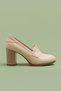 Women's Genuine Leather Saddler Classic Heeled Shoes - Beige - 4