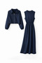 Navy Blue Zippered Stone-Embellished Cropped Jacket Girls' Sleeveless Dress 23751 - 6