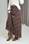 Women's Pleated Lined brown stripe Patterned long skirt - 2