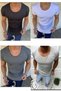Men's 4 Pack Oval Collar Open Collar Black White Dark Gray Light Gray T-Shirt