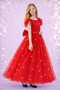 Girls Red Gathered/Ruffle Sleeve Long Pearls Graduation Dress - 2