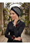Special Design Black with Silver Pique Pattern Lined Ready-Made Turban Hijab Evening Dress Bonnet - 7