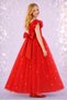 Girls Red Gathered/Ruffle Sleeve Long Pearls Graduation Dress - 4