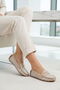 Beige Stone Embroidered Women's Ballerinas - 3