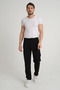 Men's Regular Fit Lace-Up Waistband Straight Leg Embroidery Detailed Combed Cotton Fabric Black Sweatpants - 6