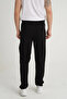 Men's Regular Fit Lace-Up Waistband Straight Leg Embroidery Detailed Combed Cotton Fabric Black Sweatpants - 4