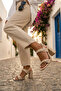 Laris Double Buckle Closed Toe Heeled Sandals Series - Ecru Wrinkled - 5