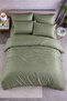 Striped Cotton Satin Green Hotel Series Double Duvet Cover Set with Elastic Sheets - 2