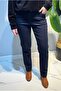 Women's Elastic Waist Stretch Fabric Pipe Leg Jeans 03 Dark Navy Blue - 6