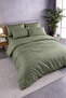 Striped Cotton Satin Green Hotel Series Double Duvet Cover Set with Elastic Sheets - 3