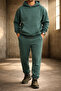 Men's Petrol Green Relaxed Fit Tracksuit Set 3 Thread Fleece-Lined Thick Fabric Ribbed Leg Drawstring Waist