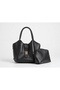 Luvena Black Leather-Look Lock Detailed Tote Bag + Gift Makeup Bag (30X36 cm) - 5