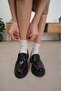 Casey Black Color Patent Leather Thick Soled Women's Loafer Shoes - 3