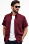 Men's Claret Red Short Sleeve Classic Cut Collar Buttoned Cotton Satin Shirt