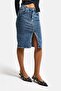 Women's Snow Denim Erica Midi Length High-Waist Slit Jean Skirt - 4