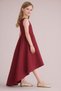 Girl's Burgundy Color Asymmetrical Skirt Detailed Simple Stylish Satin Ball Gown Birthday Prom Graduation Dress - 3