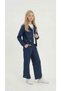 Indigo Double Button Detailed Shirt and Trousers Girls Gabardine Suit 23542 - 2