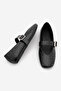 Women's Blunt Toe Buckle Studded Ballerinas Velona Black - 8