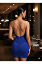 Blue Chain Detail Neckline Gathered Mini Dress - 6
