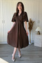 Double Breasted Collar Sleeves Flounced Midi Brown Dress - 7