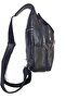 Real Leather Unisex Double Gusset Snap Fastener Top Closure Black Bodybag Bag - 7