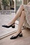 Women's Pointed Toe Open Back Black Heeled Casual Shoes - 3