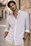 Breathable Elegant Casual Carina Striped Cotton Men's Shirt - White/Black - 4