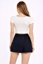 Women's Ecru V-Neck Crop Top T-shirt - 3